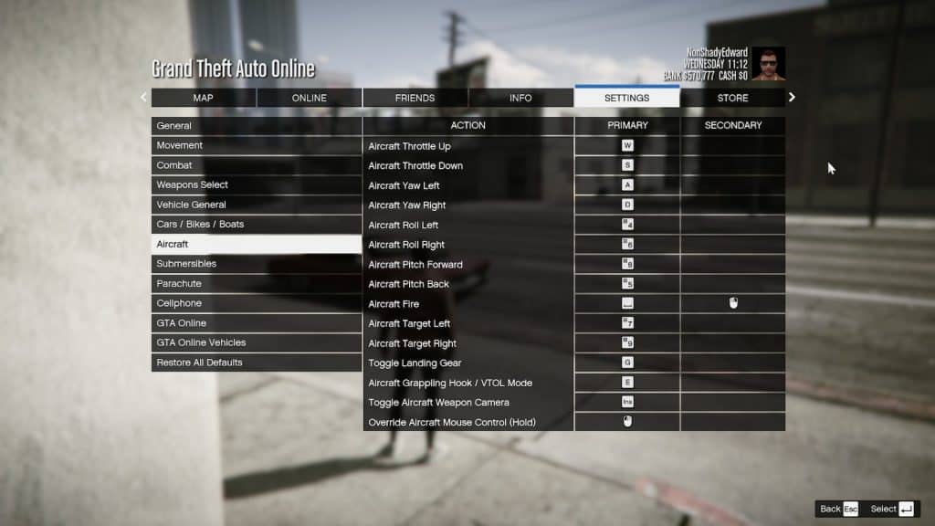 Aircraft controls on mouse and keyboard to fly a helicopter in GTA 5