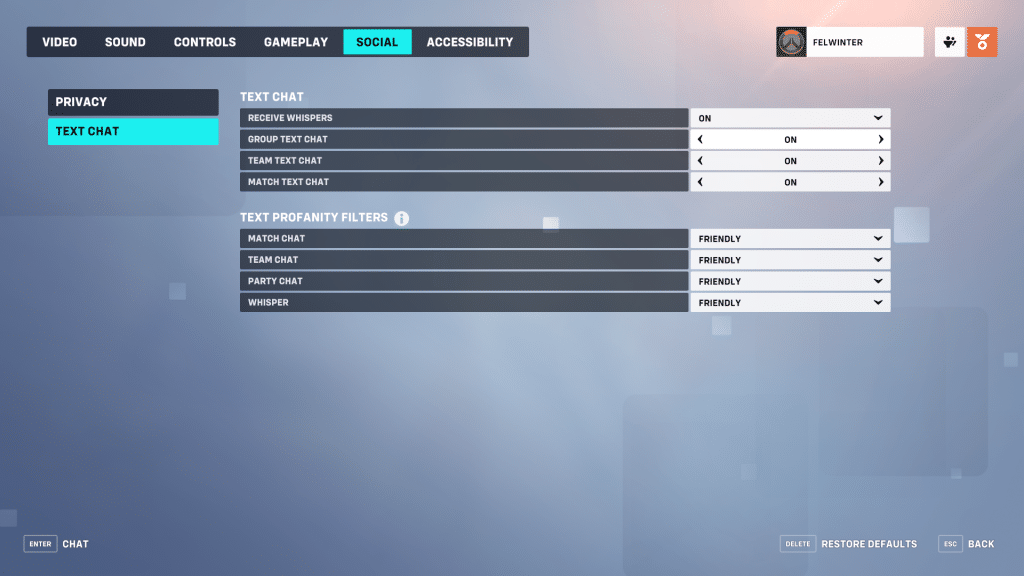 Text chat settings in Overwatch 2