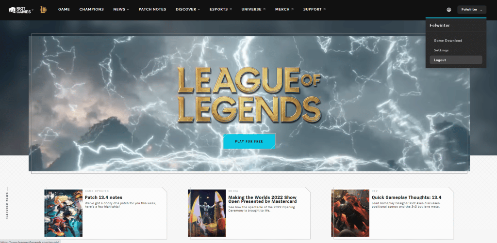 League of Legends website logout option