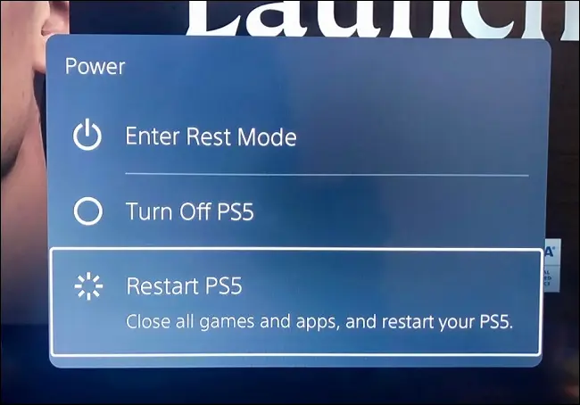 Menu to restart PS5