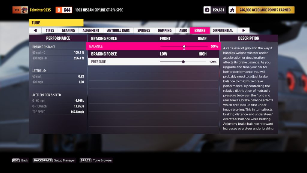 Forza Horizon 5 brake tuning window