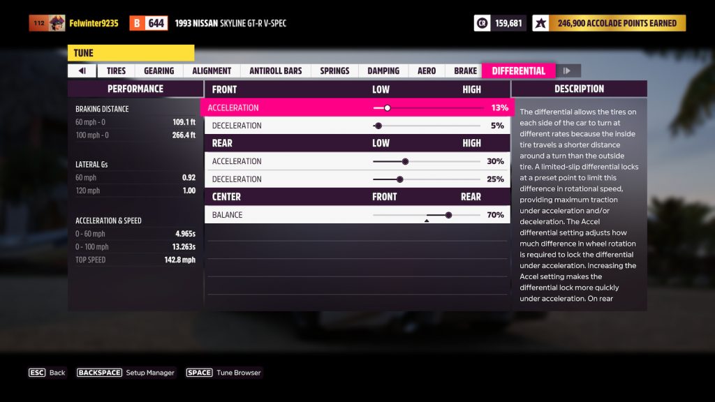 Forza Horizon 5 differential tuning window