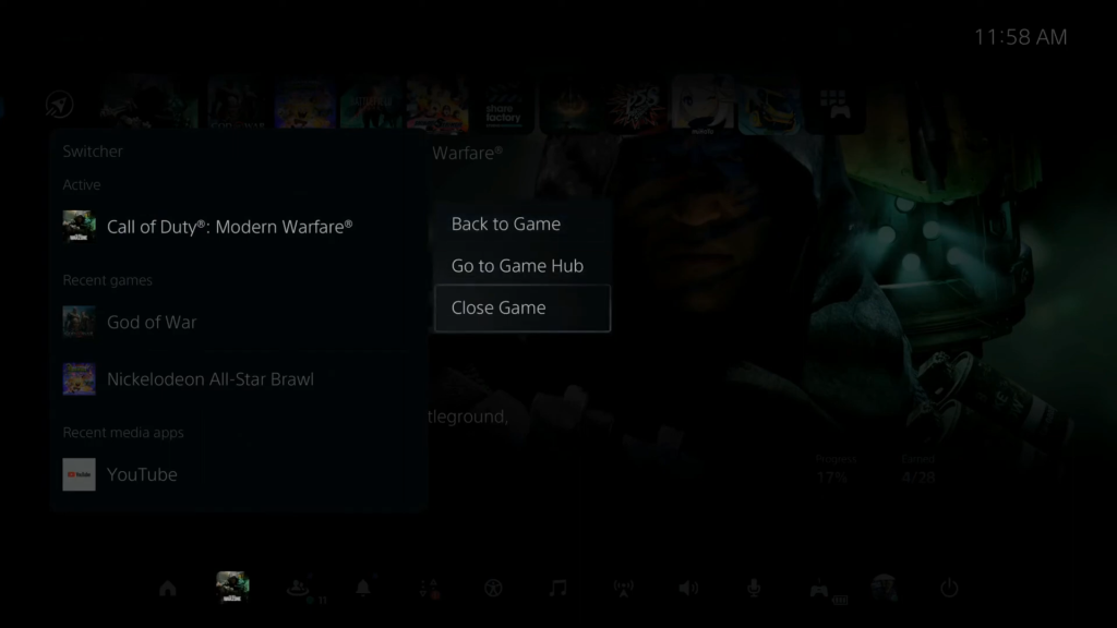 The Switcher menu on PS5 with the option to close the game