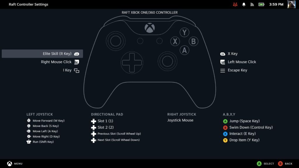 Raft Xbox controller layout